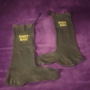 Black Boot Bags with Gold Text